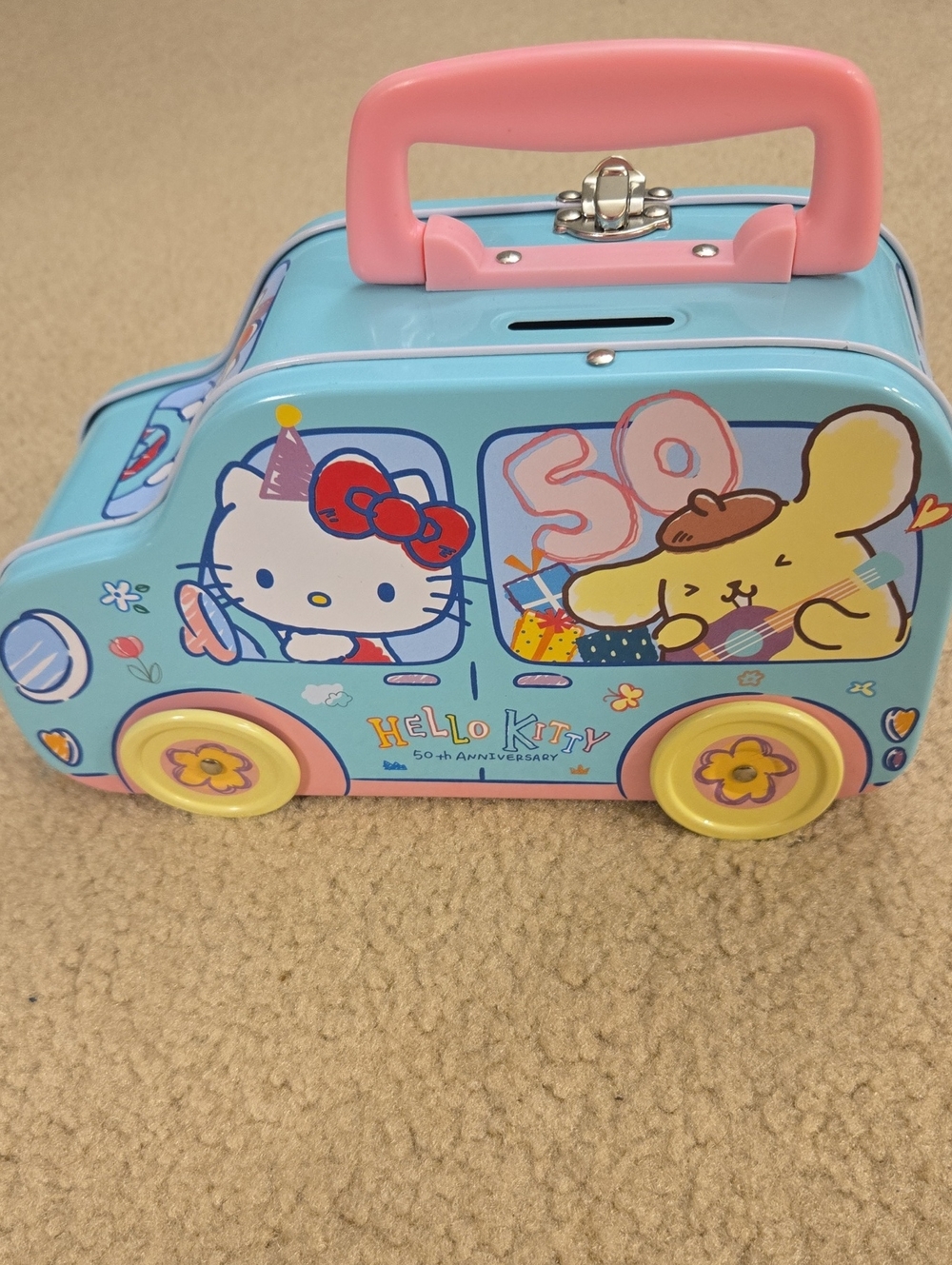 Sanrio Hello Kitty 50 Anniversary Bus Mini Lunch Box Bank W/ Wheels